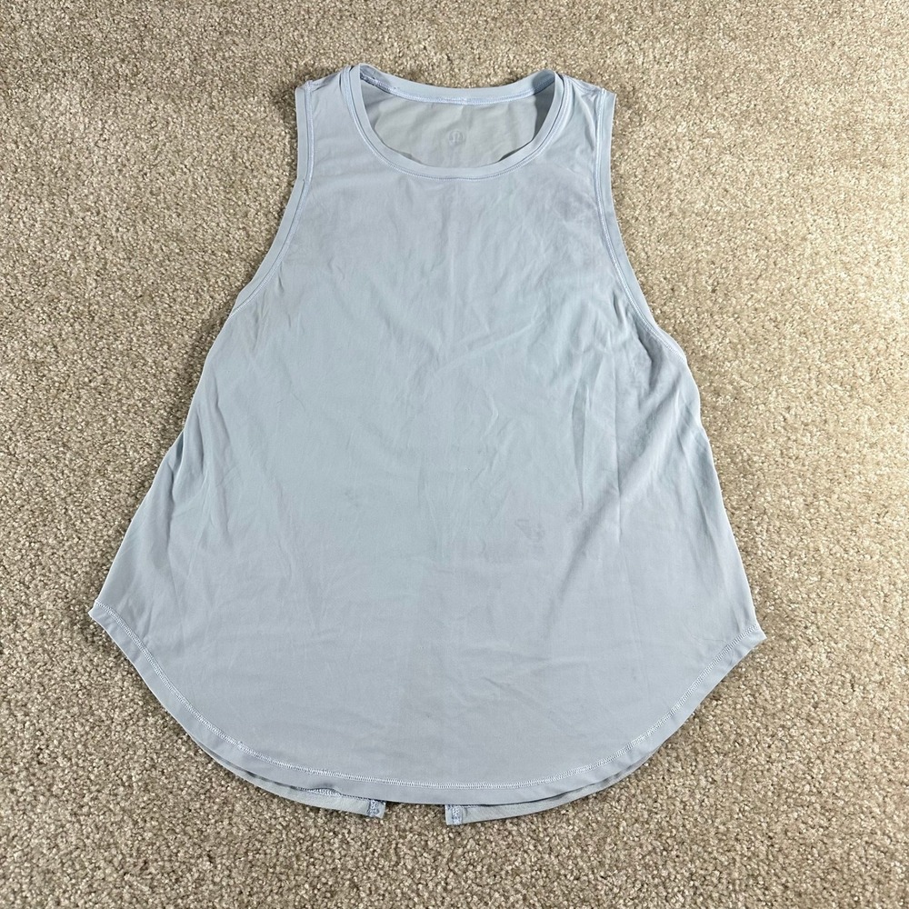 Lululemon Sculpt Tank Top Light Blue Mesh Back Split Hem Athletic Workout Shirt*